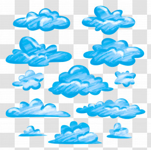 Watercolor Clouds - Blue Cartoon Clouds Design In Various Shapes Transparent PNG