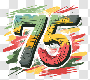 Number 75 Art - Colorful Graffiti Style Number 75 Transparent PNG