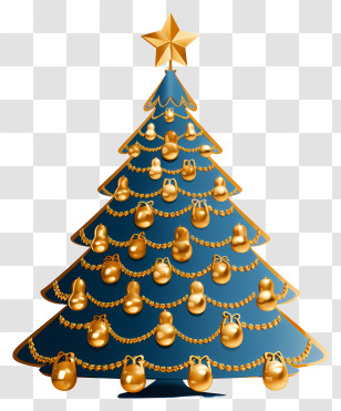 Blue Christmas Tree - Blue Christmas Tree With Elegant Golden Decorations Transparent PNG