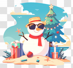 Beach Christmas Snowman - Snowman Spending Christmas On A Tropical Beach Transparent PNG