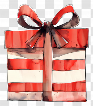 Red Gift - Festive Striped Red Gift Box With Bow Transparent PNG