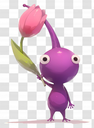 Purple Pikmin - Purple Cartoon Creature With Flower Transparent PNG