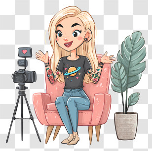 Woman Recording A Video - Smiling Vlogger Recording Content Transparent PNG
