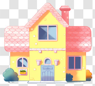 Cartoon House - Yellow Cottage With Pink Roof Illustration Transparent PNG