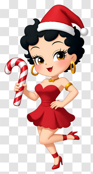 Betty Boop Christmas - Santa Girl With Candy Cane Transparent PNG