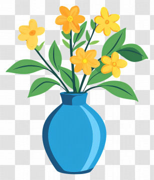 Flower With Vase - Blue Vase Featuring Yellow Flowers Transparent PNG