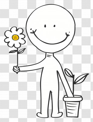 Smiling Stick Figure Holding Flower - Smiling Stick Figure With Flower Transparent PNG