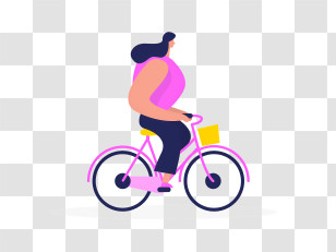 Cartoon - Woman Cycling On A Pink Bicycle Transparent PNG
