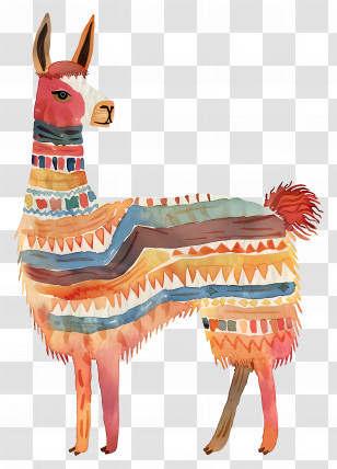 Llama - Colorful Llama Cartoon With Traditional Patterns Transparent PNG