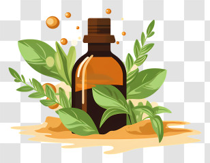 Essential Oil - Essential Oil Bottle Surrounded By Green Leaves Transparent PNG