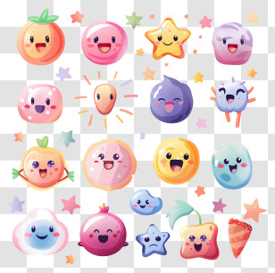 Kawaii - Cute Doodles With Smiling Faces And Stars Transparent PNG