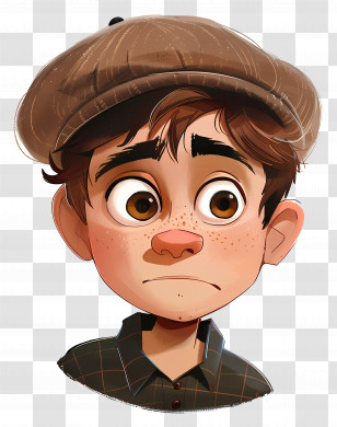 Newsboy Cap - Worried Cartoon Boy With Cap Transparent PNG