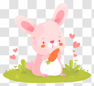 Cute Cartoon Bunny - Cute Pink Bunny Eating Carrot Transparent PNG