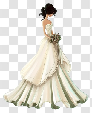 Cartoonish Caricatures - Bride In Elegant White Wedding Dress With Bouquet Transparent PNG