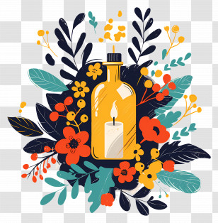 Christmas Candle - Bottle Candle With Floral Decoration Transparent PNG