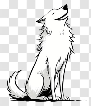 Sitting Wolf Outline - Happy White Dog Transparent PNG