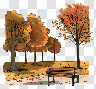 Autumn Park - Cozy Autumn Park With Bench And Trees Transparent PNG