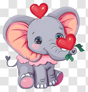 Cartoon Valentine Elephant - Cute Cartoon Elephant With Loving Hearts Transparent PNG