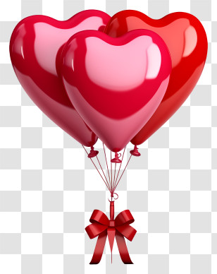 Realistic 3d Valentine Gift Balloon - Beautiful Heart Balloons Tied With Bow Transparent PNG