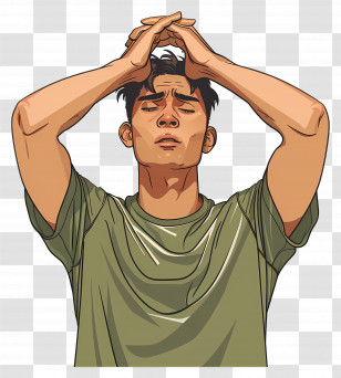 Man Alone - Stressed Cartoon Character Holding Head Transparent PNG
