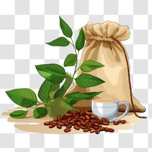 Coffee Beans - Coffee Beans And Bag Illustration With Cup Transparent PNG