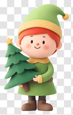 Christmas Elf Holding Christmas Tree - Cute Elf Holding Pine Tree Transparent PNG