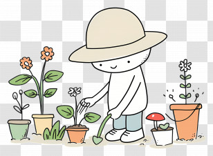 Cartoon Gardener Planting Flowers - Cartoon Gardener Planting Flowers Transparent PNG