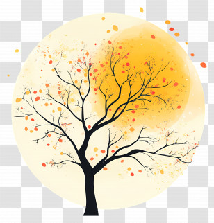 September Equinox - Autumn Tree With Golden Backdrop Transparent PNG