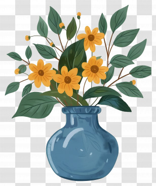 Flower With Vase - Yellow Flower Bouquet In Blue Vase Transparent PNG