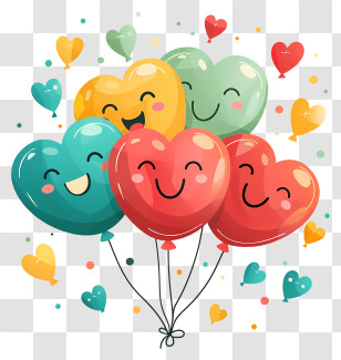 Colorful Balloons - Cute Heart-Shaped Balloons With Smiley Faces Transparent PNG