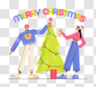 Christmas Tree Decoration - Merry Christmas With A Couple Decorating Tree Transparent PNG