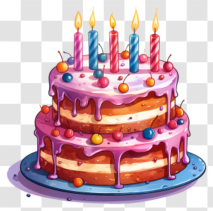 Birthday Cake - Birthday Cake With Lit Candles Transparent PNG
