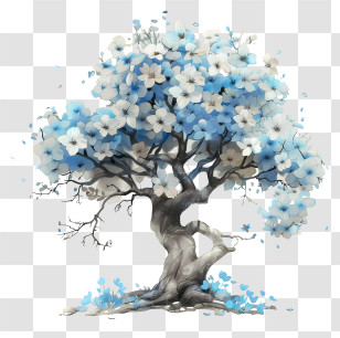 Spring Tree - Artistic Blue And White Tree Transparent PNG