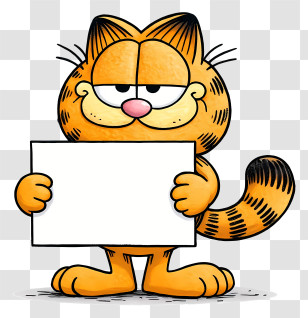 Garfield Holding Blank Signboard - Smirking Orange Cat Holding Sign Transparent PNG