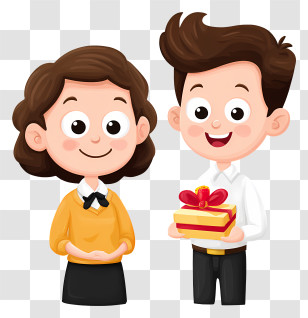 Happy Teachers Day - Happy Cartoon Couple With Gift Transparent PNG