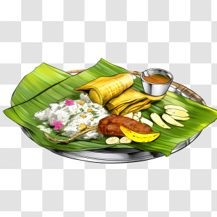 Onam Sadya Food - Traditional Meal On Banana Leaf Transparent PNG