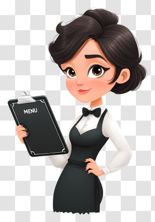 Waitress Holding Menu - Waitress Holding A Menu Transparent PNG