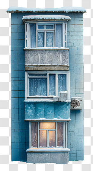 Window Frost - Cozy Snowy Blue Apartment Facade Transparent PNG
