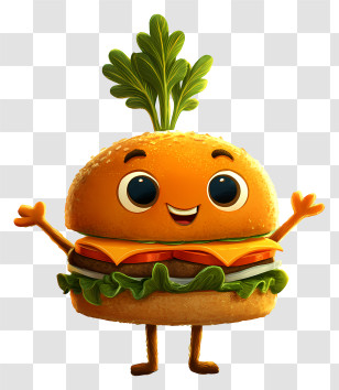 Cartoon Burger - Happy Smiling Burger Mascot Transparent PNG