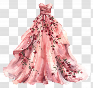 Pink Wedding Dress - Pink Floral Gown With Elegant Patterns Transparent PNG