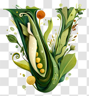 Vegetarian Symbol - Artistic Green Letter V Transparent PNG