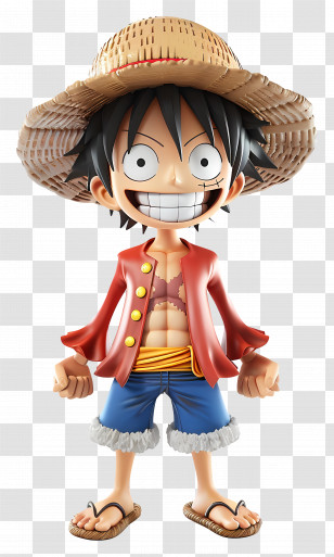 Luffy Action Figure - Cartoon Character Wearing Straw Hat Smiling Transparent PNG
