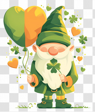 St Patricks Day Gnome - Gnome Holding Balloons And A Clover Transparent PNG