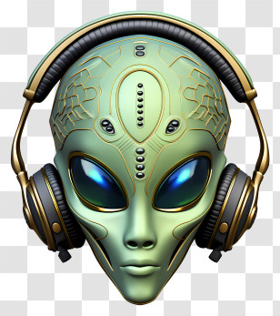 Alien In Ufo - Futuristic Alien Head With Headphones Transparent PNG