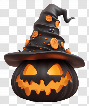Halloween Hat - Spooky Jack-o-Lantern With Witch Hat Transparent PNG