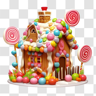 Gingerbread - Bright Candy Covered House With Lollipops Transparent PNG