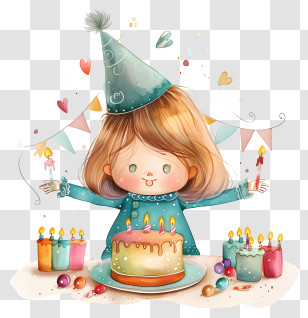 Birthday Wish - Illustration Of A Birthday Party With Cake And Decorations Transparent PNG