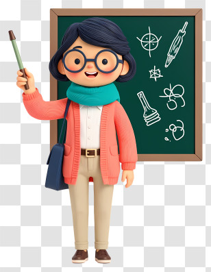 Cartoon Woman Teacher - Cute Teacher Character With Chalkboard Transparent PNG