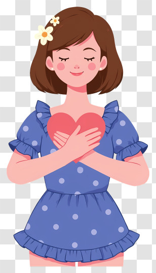 Woman Holding A Heart - Girl Holding Heart With Polka Dot Dress Transparent PNG