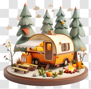 Camping - Caravan Camping Scene Miniature Illustration Transparent PNG